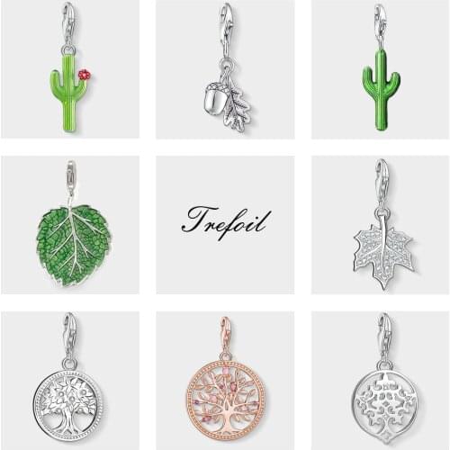 Acorn Leaves Tree Cactus Charms Pendant, Fashion Jewelry 925 Sterling Silver Trendy Gift For Women Men Fit Bracelet Necklace