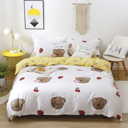 Yellow Animal Simple Brief Polyester Microfiber Duvet Cover Set Bedsheet Pillowcases Bedding Set 4pc Queen Bed Sheet Home