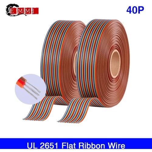Rainbow Color 1.27mm 40Pin AWM UL2651 7/0.127mm TS 28AWG Electric IDC Flat Wire Cable 105 Degree 300V
