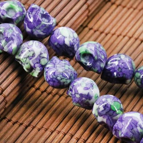 Accessories Purple Multicolor Riverstones Rainbow Semi-precious Stone Skull For Women Girls 12mm Loose DIY Beads Jewelry Making