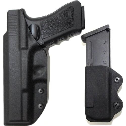 Tactical IWB Kydex Gun Holster for Glock 17 31 43 43x Concealed Airsoft Pistol Holster With 9mm Magazine Pouch Beltclip Case