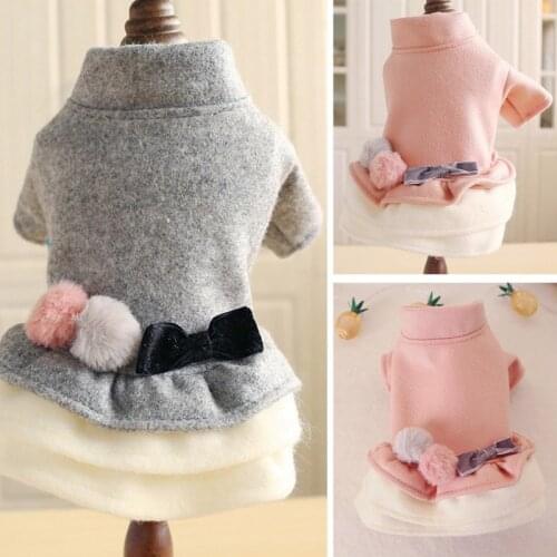 Pet Warm Dress Dog Winter Thickening Princess Skirt With Double Colored Fluffy Ball And Bowknot Dress For Small Dog Pet Clothes