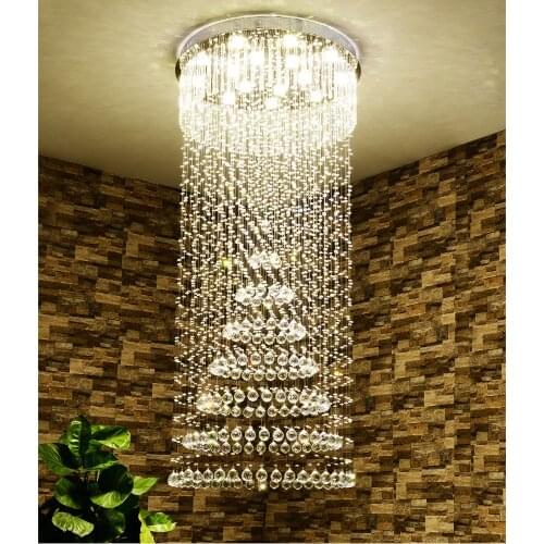 Villa stair chandelier long chandelier led crystal ceiling lamp modern large living room rotating stair chandeliers led lighting