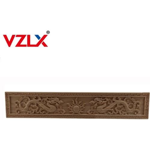 VZLX Wood Carved Applique Ssangyong Mouldings Frame Corner Onlay Unpainted Furniture Home Door Decor Decoration Accessories