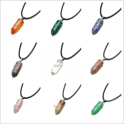 Yingwu Natural Stone Quartz Crystal Opal stone Hexagonal Column Pendant Leather Chains Necklace Fashion charms