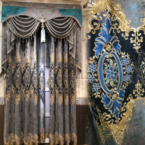 Curtains for Living Dining Room Bedroom Fabric European Style Chenille Embroidered Curtain Fabric Finished Product