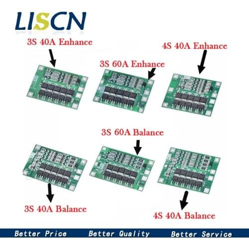 3S/4S 40A 60A Li-ion Lithium Battery Charger Protection Board 18650 BMS For Drill Motor 11.1V 12.6V/14.8V 16.8V Enhance/Balance