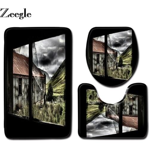 Zeegle Bathroom Mat Set Flannel Anti-Slip Bath Floor Mat Carpet Washable Modern Area Rug Pedestal Rug Lid Toilet Cover Mat