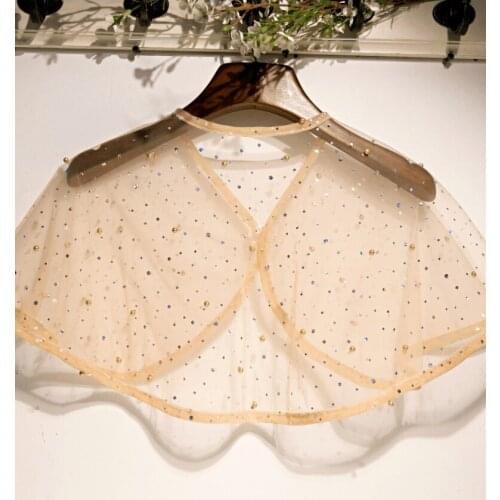 Womens Spring Summer Shiny Diamonds Beaded Mesh Pashmina Female Summer Sunscreen Mesh Lace Shawl Cloak R168