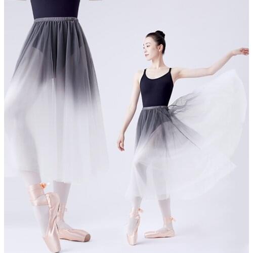 New Arrivals Women Long Chiffon Ballet Skirts Adults Soft Gradient Gray Ballet Dress Dance Costumes