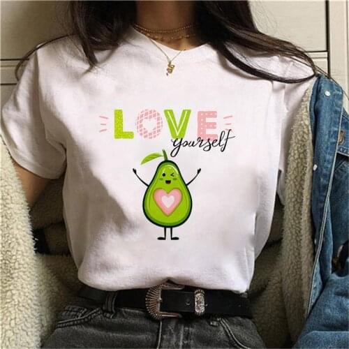 Avocado women summer fashion t-shirt Funny Printed short sleeve t-shirt Kawaii Cartoon Graphic Tshirts Girls Tops Tees Female