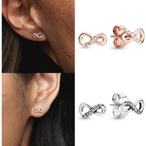 SCALLOPED Sparkling Infinity Stud Earrings Luxurious Cubic Zirconia Eternal Symbol Brand Design Women Statement Fine Jewelry