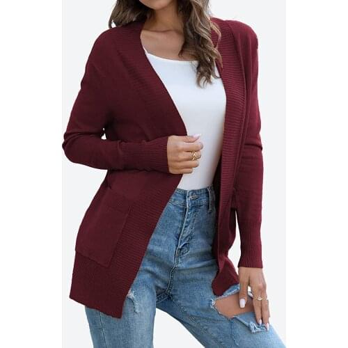 Womens Solid Color Slim knitting Cardigans With Pockets Casual Lightweight Open Front Sweaters Tops Oversize Coat