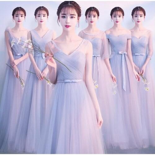 Beauty Emily Grey Lace Bridesmaid Dresses 2020 Long A-line Wedding Party Gown Formal Dress Robe De Soiree