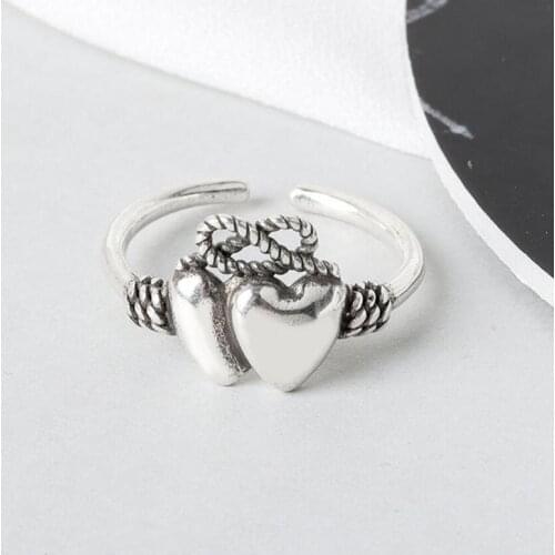 KOFSAC Romantic Thai Silver Ring For Women Fashion Valentines Day Jewelry Vintage Bow-knot Heart Rings Girl Engagement Gifts
