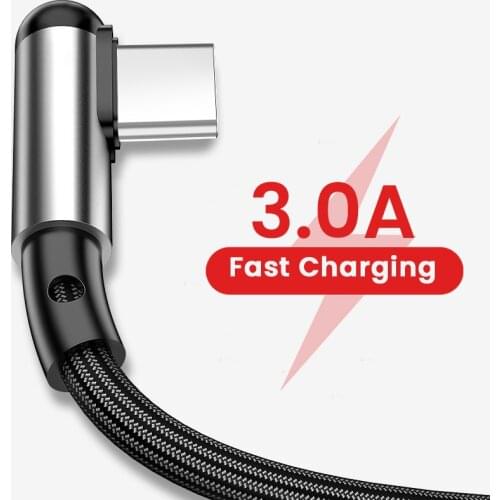 1.2m Nylon USB Data Cable USB A To Type-C Phone Charger Kable 90 Degree 3A Fast Charging Cord For Xiaomi 10 Redmi K40 Samsung