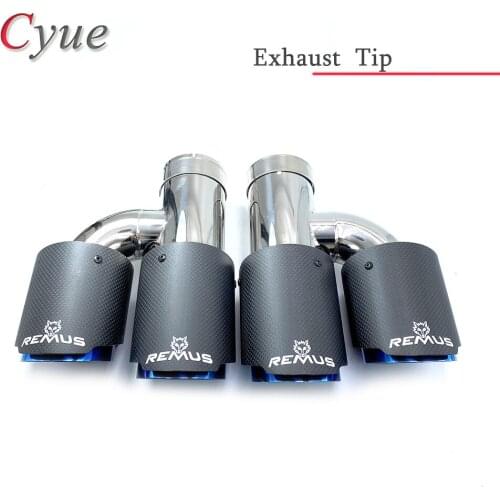 1 Pair Car Universal h Style Dual Pipes Straight Cut Remus Muffler Matte Carbon Fiber Exhaust Muffler Tips Burnt Blue Inner Pipe