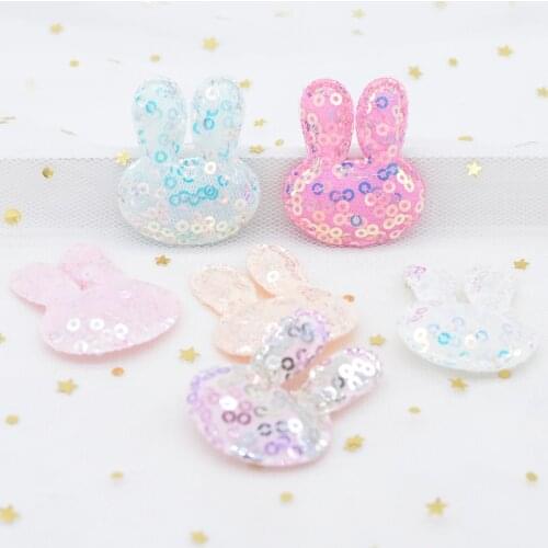 12Pcs 32*42mm Kawaii Rabbit Bling Appliques Pads for DIY Headwear Clips Accessories Toy Clothes Patches Scrapbooking Sticker H36