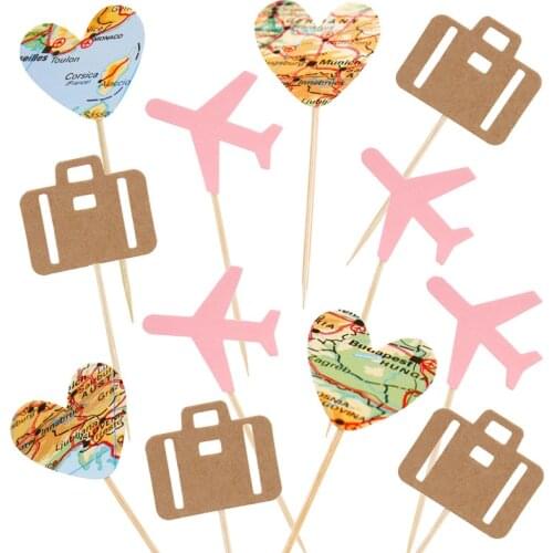 12Pcs/Set Cupcake Toppers Travel Theme Pink Blue Baby Shower Birthday Wedding Anniversary Party Cake Topper Decoration