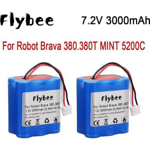 2pcs 7.2V battery for iRobot Roomba Braava 380 380T Mint 5200C Ni-MH 3000mAh 3.0Ah 7.2v Rechargeable battery