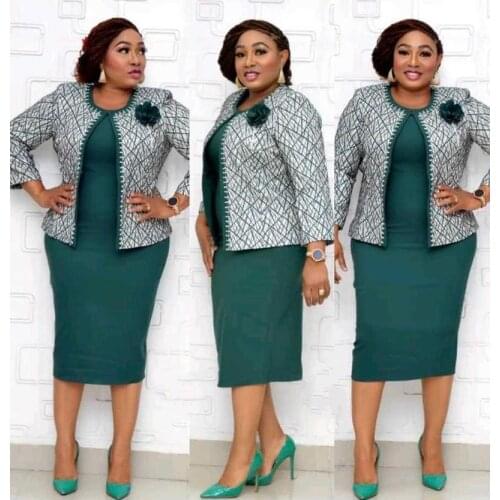 2021 Autumn and Spring African Women Printing Plus Size Two Pieces Sets Dress and Coat African Dresses for Women 2XL-6XL