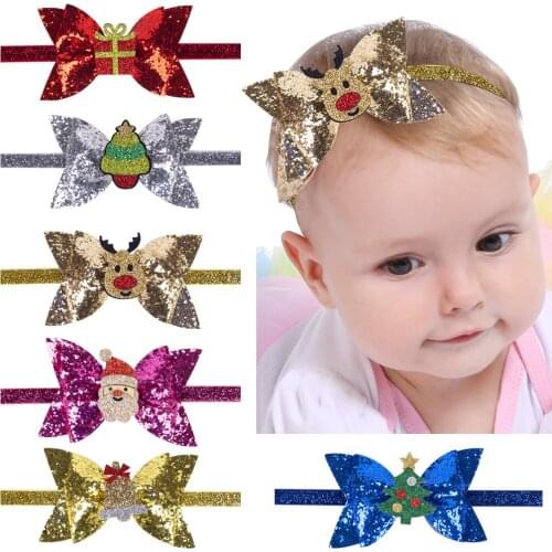 24pc/lot Glitter Bow Headband Baby Shiny Christmas Headband Newborn Party Headwear for Girls Kid Hair Accessories
