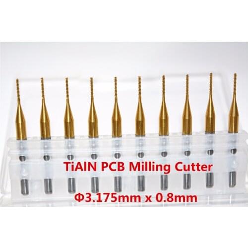 3.175mm*0.8mm,10pcs,Freeshipping CNC machine solid carbide micro PCB Drill Cutter,TiN Coating pcb router bit,corn Milling Cutter