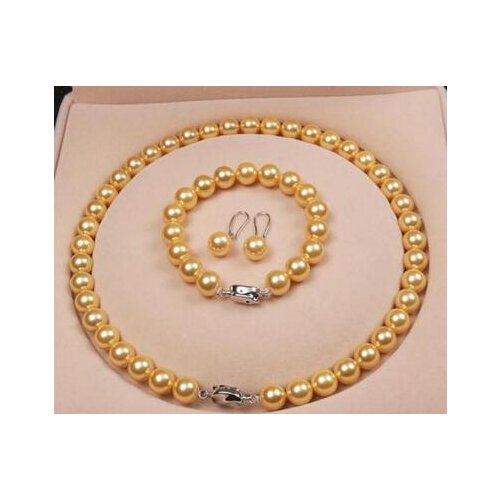 3PCS 8mm red blue white Purple Natural Shell Pearl Necklace+Bracelet+Earrings Three-Piece