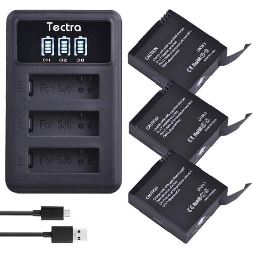 3PCS bateria 3.8V 1000mAh SJCAM LEGEND SJ6 Camera Battery + LED 3-Slots USB Charger for SJ6 Legend SJ6 Legend Air Sport