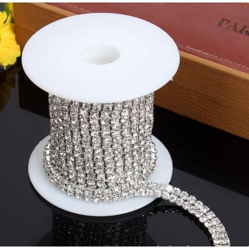 5 Yards 4mm/6mm SS6/SS12 Close Dense Silver 2 Lines Clear Crystal Strass Chain Rhinestone Chain Trimmings Free Shipment