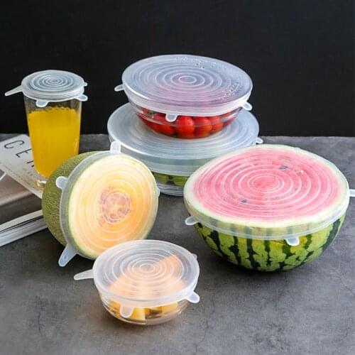 6Pcs Reusable Fresh Keeping Seal Covers Compression Universal Silicone Stretch Lids Kitchen Accessories Use For Kitchen Food