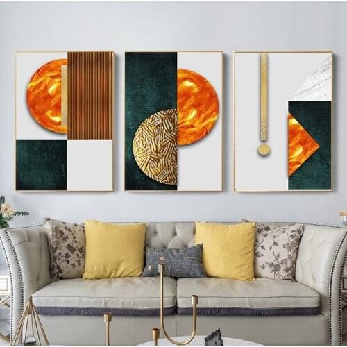 Abstract Nordic Art Golden Canvas Painting Geometric Wall Art Posters Prints Wall Pictures for Living Room Home Wall Cuadros