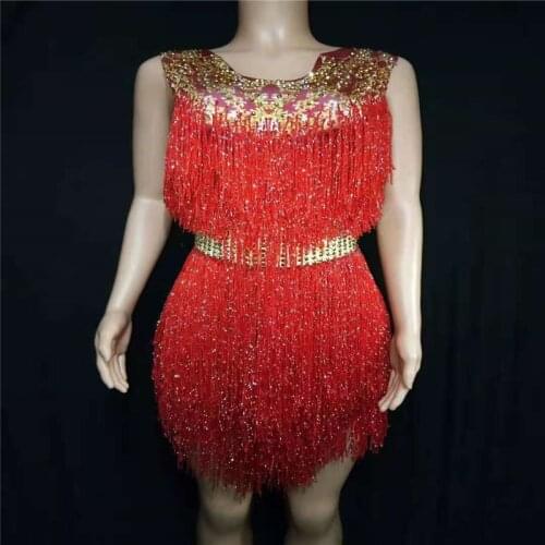 H142 Bodysuit Tassels Diamond Drilling Chain Backless Sexy Gem Waist Dress Singer Pole Dancer Elastic Stretched Catwalk Tight Dj