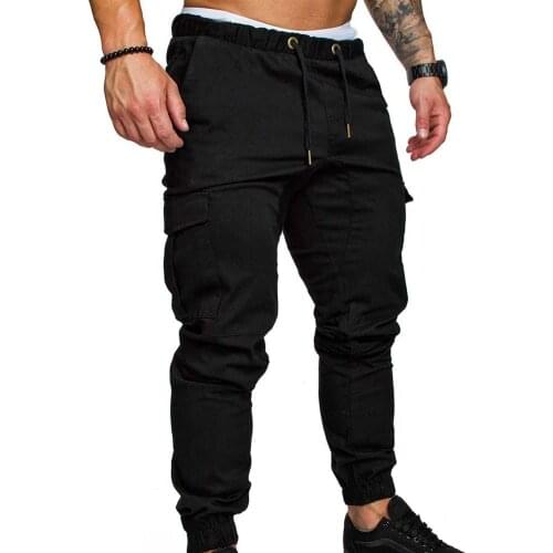 Mens Cargo Pants Jogger Solid Color Long Pencil Pants with Pockets Elastic Waist Male Workout Trousers Sweatpants Streetwear