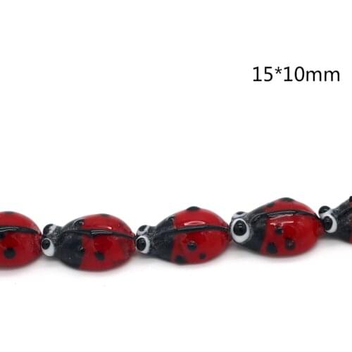 20Pcs 10x15mm Red Lampwork Glass Spot Ladybird Animals Insect Spacer Beads Wholesale Supplies For Jewelry Diy Gift Accessories