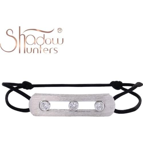 SHADOWHUNTERS Pure 925 Sterling Silver Trendy Jewelry Black String Bracelet Oval Charm With Move Stone Dull Polish Luxury Gift