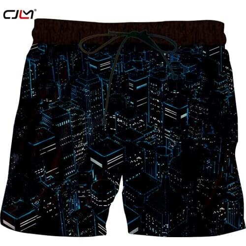 CJLM Man Personality Black Trend Shorts Mens Oversized Casual Shorts 3D Full Printed Science Fiction City Light