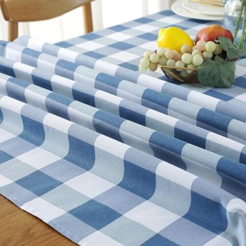 Decorative striped blue plaid table cloth blended household coffee table cover cloth rectangular table cloth