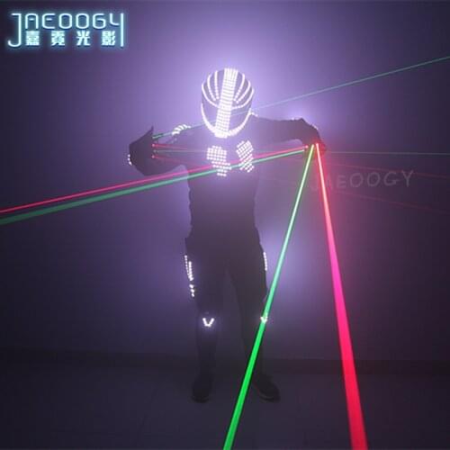 Large stage LED luminous performance costume bar night singer DJ performance fluorescent helmet laser gloves Halloween props