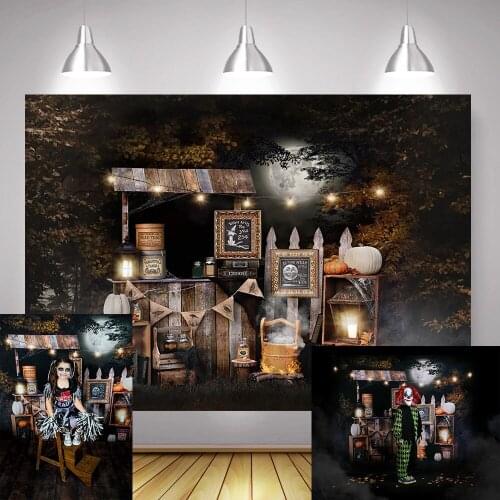 Halloween Photography Backdrop Photo Studio Halloween Kids Birthday Portrait Background Fall Horror Night Forest Pumpkin Moon