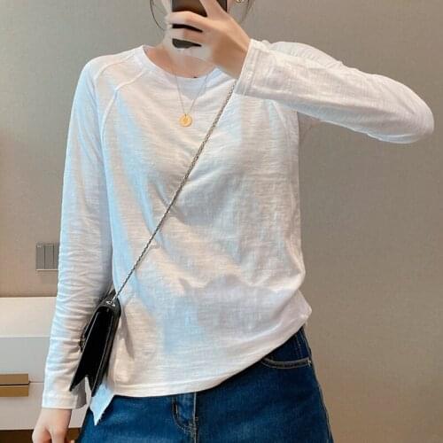 Fashion Comfort Bottoming T-shirt Tops Women Solid Long-sleeved Cotton T-shirt Women Stitching O-neck Retro Womens Tops 16081