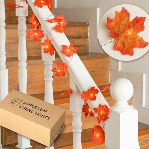 Halloween Maple Leaves Garland Lighted Fall Garland 1.5m Long String with 10 LED Lights Festive DIY Decoration 6Z MM264