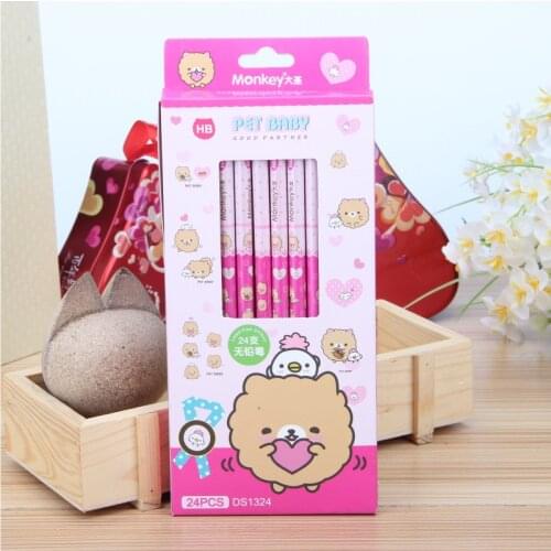 24pcs/set Cartoon HB Pencils Environmental Protection Round Wooden Pencil for Kids Stationery School Office Supplies