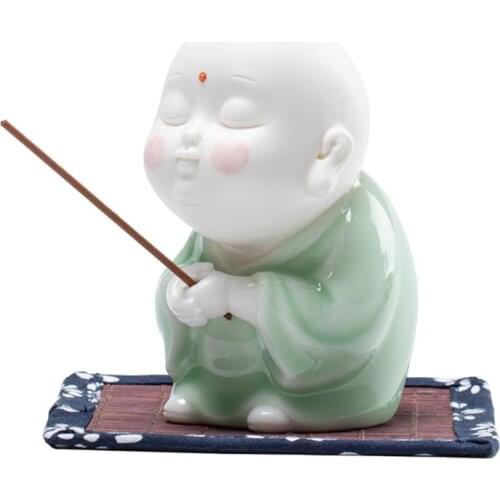 Ceramic Incense Burner Holder Blessing Buddhist Monk Decorative Desktop Ornament Exquisite Incense Burner Joss Stick Holder