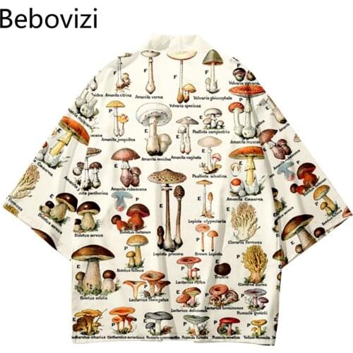 Harajuku Kimono Cosplay Tops Blouse Yukata Clothing Plus Size 6XL 5XL Mushroom Print Loose Japanese Cardigan Women Men