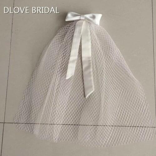 Short Satin Bow Sash Bridal Veil with Metal Comb High Quality New Style Cute Two Layer Wedding Hair Accessory