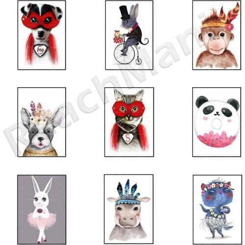 Beautiful childrens kindergarten bedroom wall art poster prints, childrens cat dog rabbit mouse hippo art poster prints