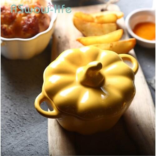 Creative Ceramic Bowl With Lid Baking Bowls Stew Pumpkin Small Bowls Baby Steamed Egg Soup Bowl Tableware For Kitchen Supplies