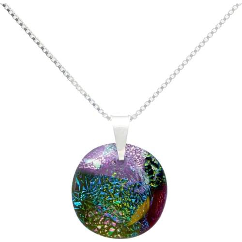 DARK DIAMOND-dichroic crystal pendant and 25mm 925 sterling silver. Assorted Colors. Craft. Exclusive. (With chain)