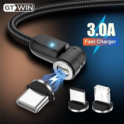 GTWIN 3A Quick Charge Magnetic USB Cable 540 Rotate Magnet Charger 2M For IPhone Xiaomi Samsung Micro USB Type C Cable Data Wire